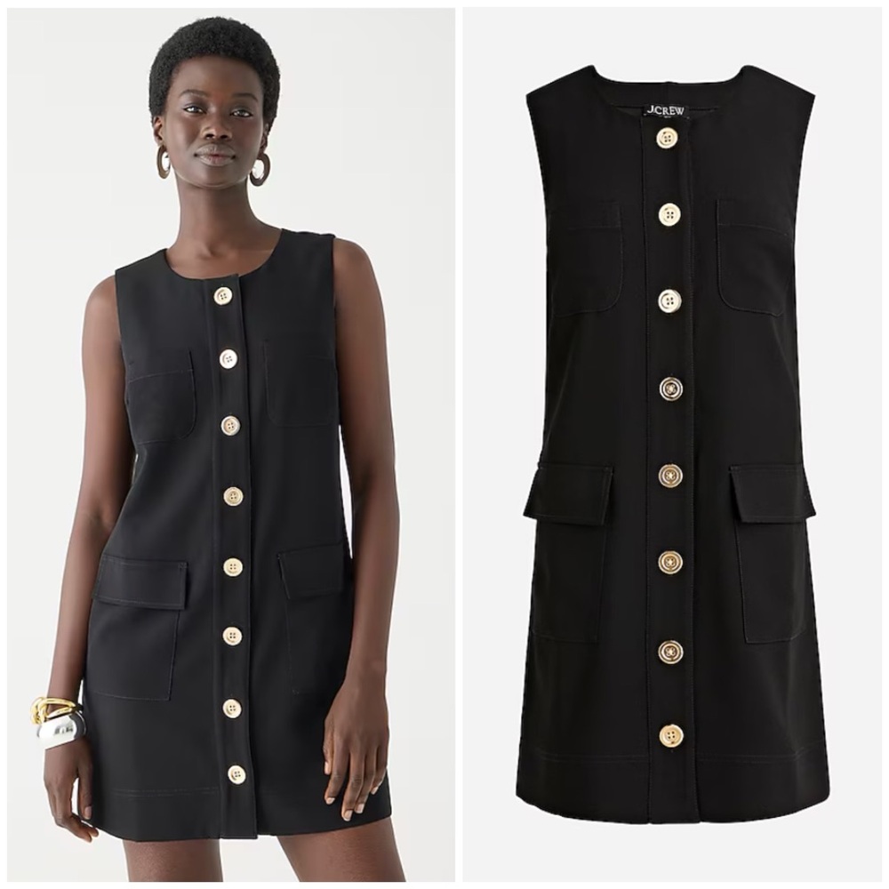 NWT J. Crew Button-front shift dress in drapey crepe $198 Black Womens XL